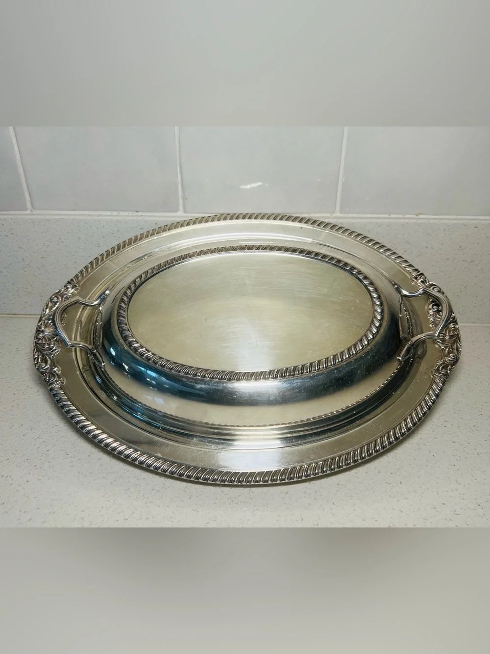 Elegant Silver-Plated Serving Tray with Decorative Handles